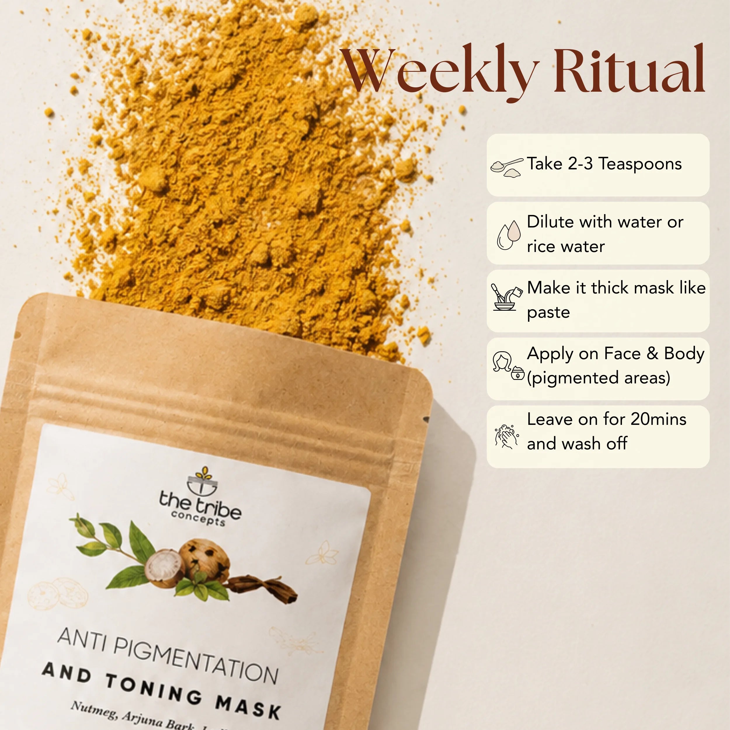 Anti-pigmentation & Toning Mask - Nutmeg & Arjuna Bark for Face and Body Pigmentation