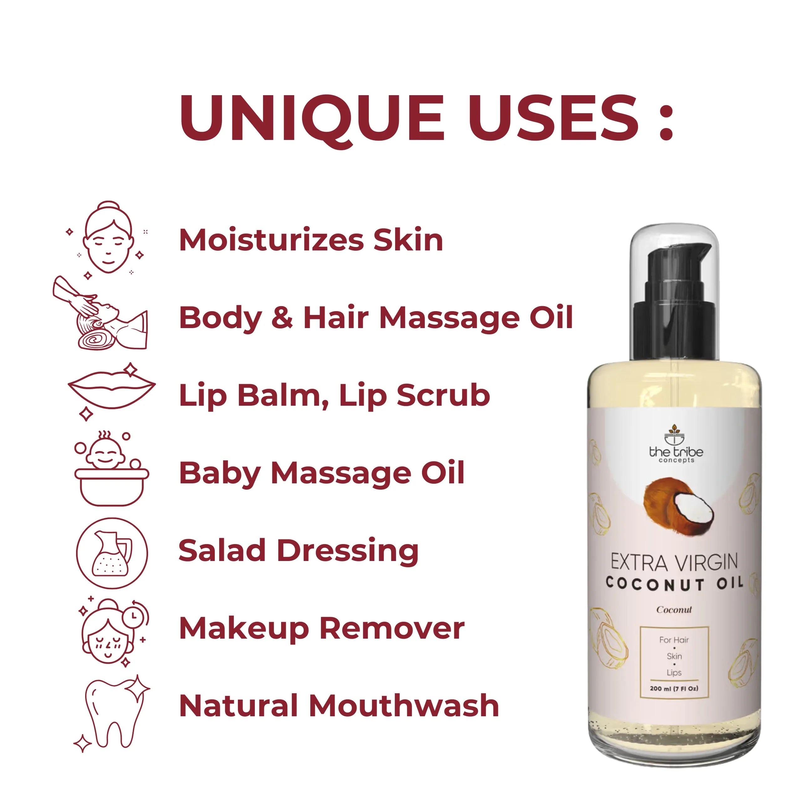 Extra Virgin Coconut Oil - Cold Pressed 100% purity for Hair & Skin