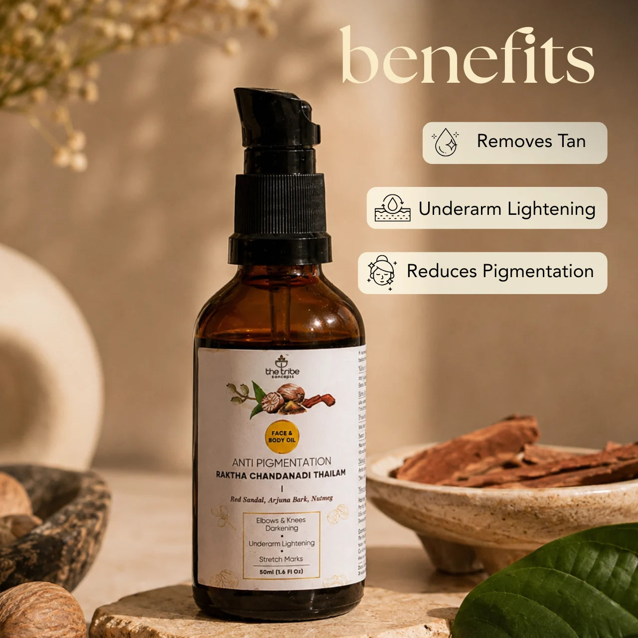 Anti-Pigmentation Raktha Chandanadi Thailam - Nutmeg & Arjuna Bark For Pigmentation & Tan Removal