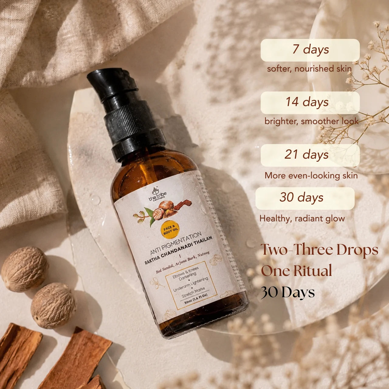 Anti-Pigmentation Raktha Chandanadi Thailam - Nutmeg & Arjuna Bark For Pigmentation & Tan Removal
