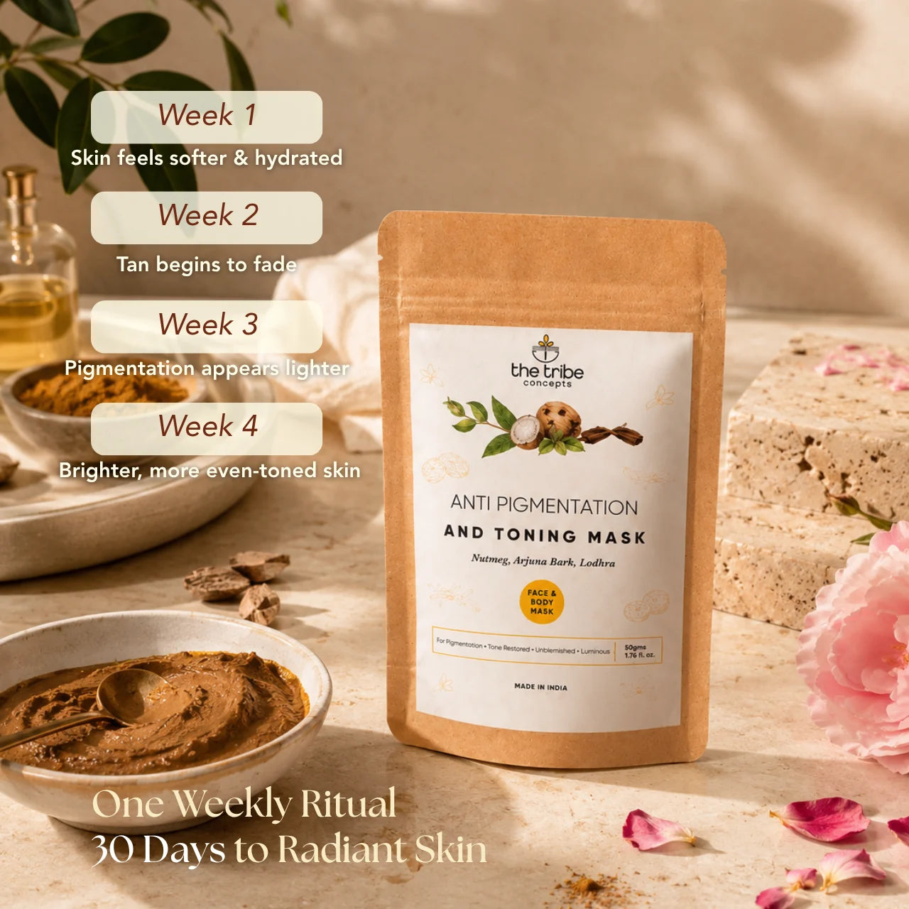 Anti-pigmentation & Toning Mask - Nutmeg & Arjuna Bark for  Face and Body Pigmentation