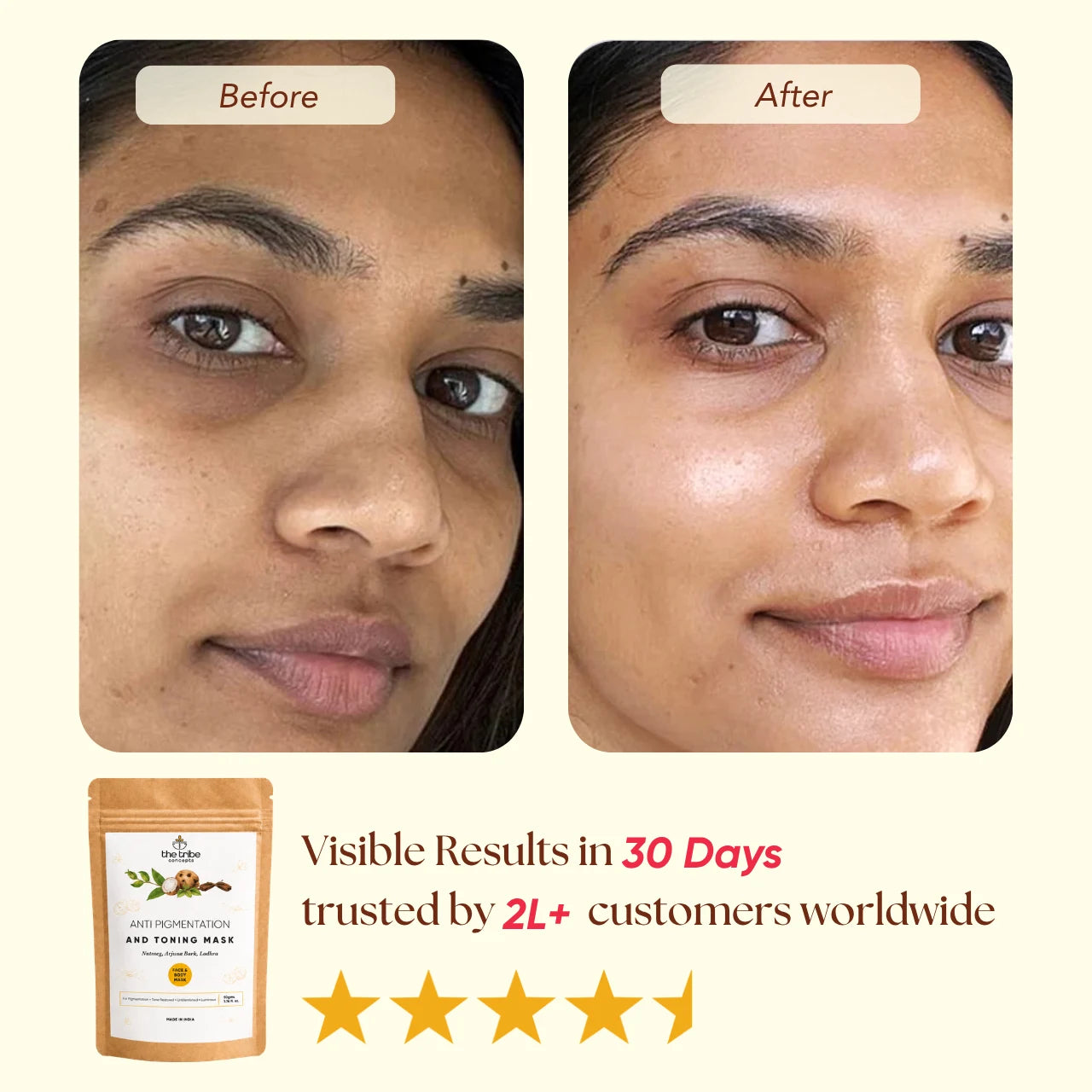 Anti-pigmentation & Toning Mask - Nutmeg & Arjuna Bark for  Face and Body Pigmentation